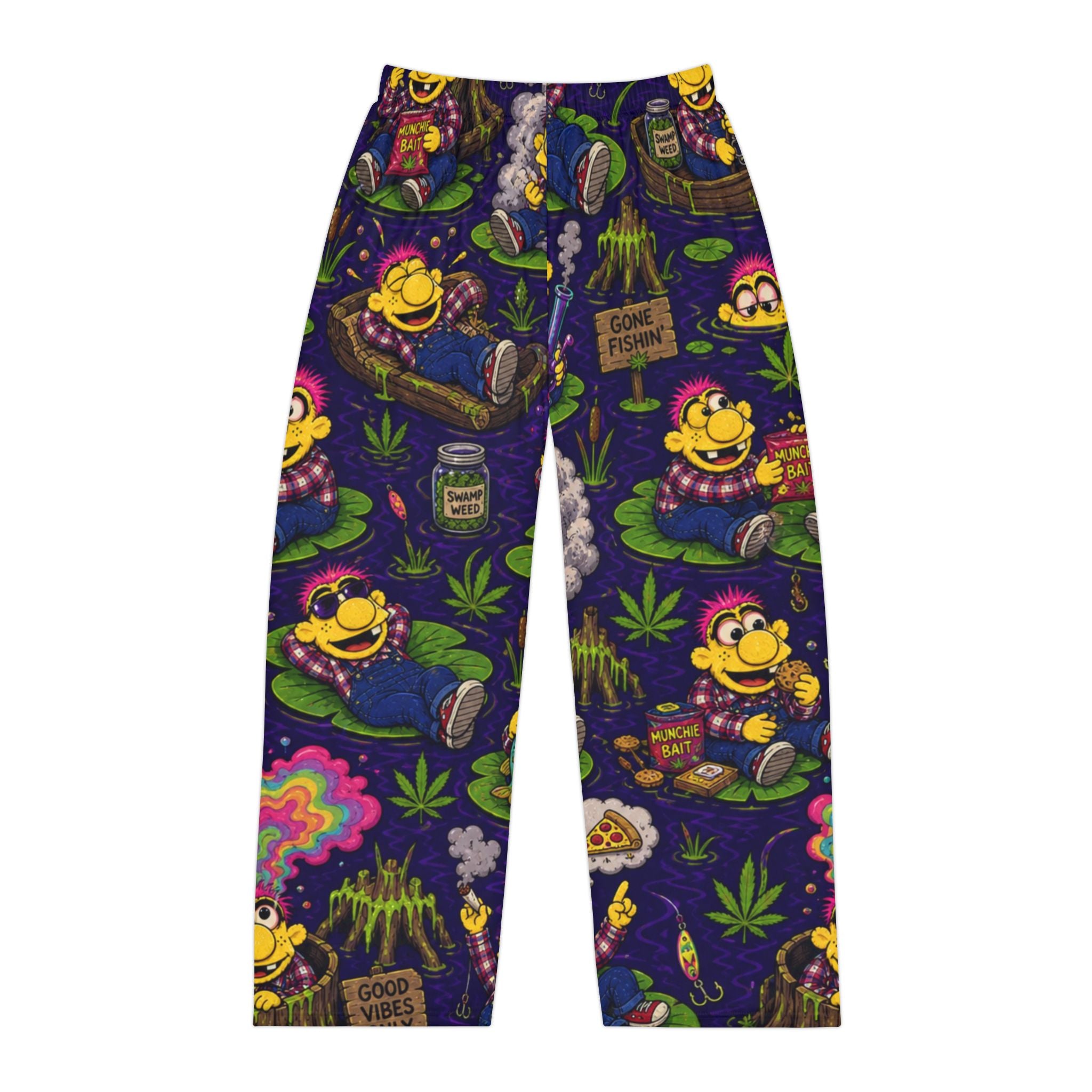 Men's Lounge Pants — Psychedelic 'Good Vibes' Cartoon Cannabis Print Pajama Pants