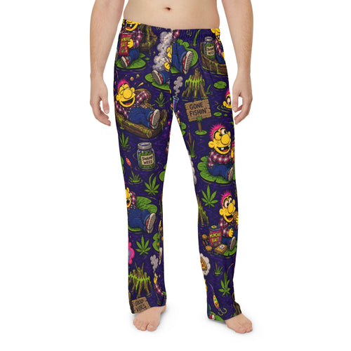 Men's Lounge Pants — Psychedelic 'Good Vibes' Cartoon Cannabis Print Pajama Pants