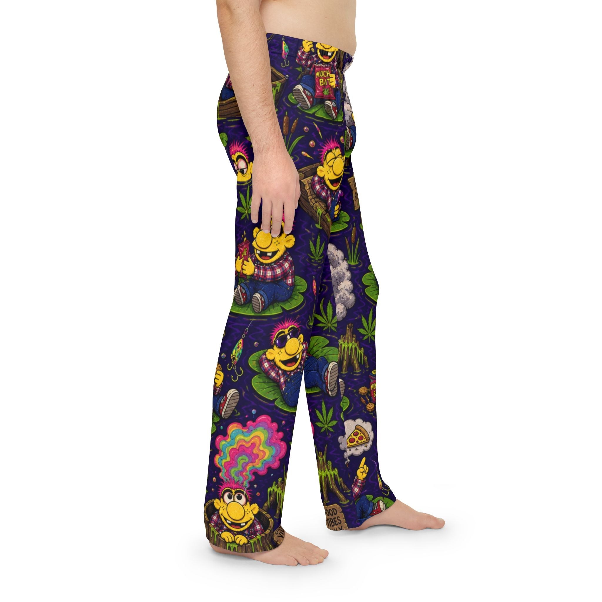 Men's Lounge Pants — Psychedelic 'Good Vibes' Cartoon Cannabis Print Pajama Pants